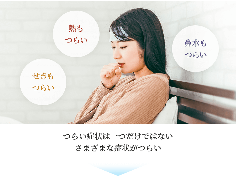 熱もつらい せきもつらい 鼻水もつらい つらい症状は一つだけではない さまざまな症状がつらい